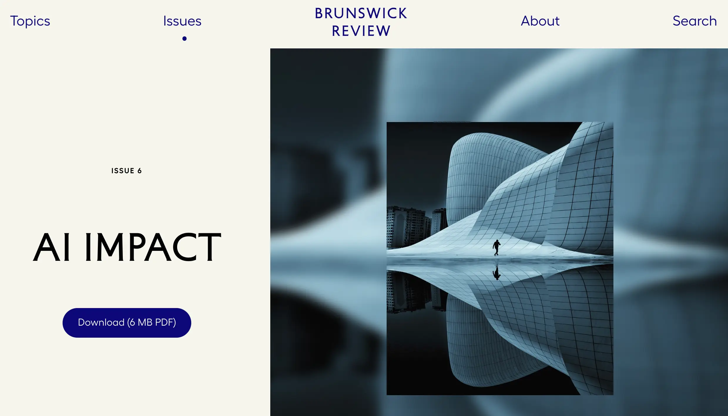 Brunswick Review Issue: AI Impat landing page view