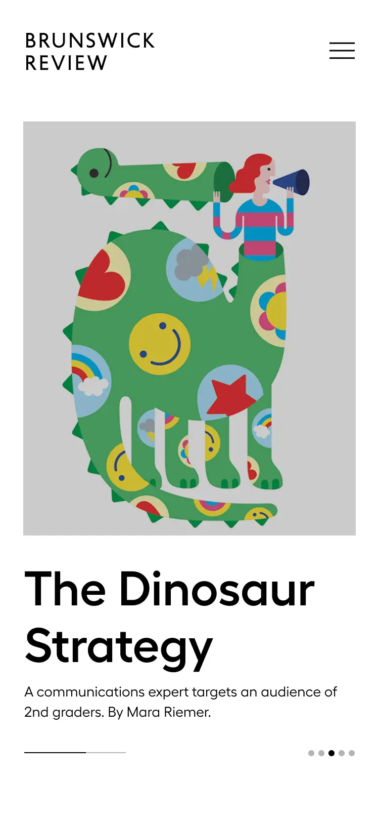 Brunswick Review mobile screen - slider story: the dinasour strategy
