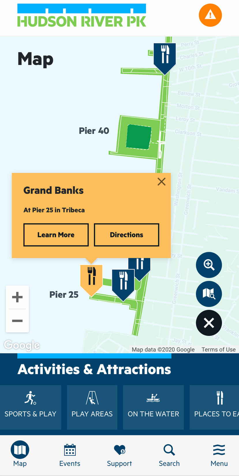 HRPK interactive map mobile view zoomed into Chelsea, highlighting attractions.