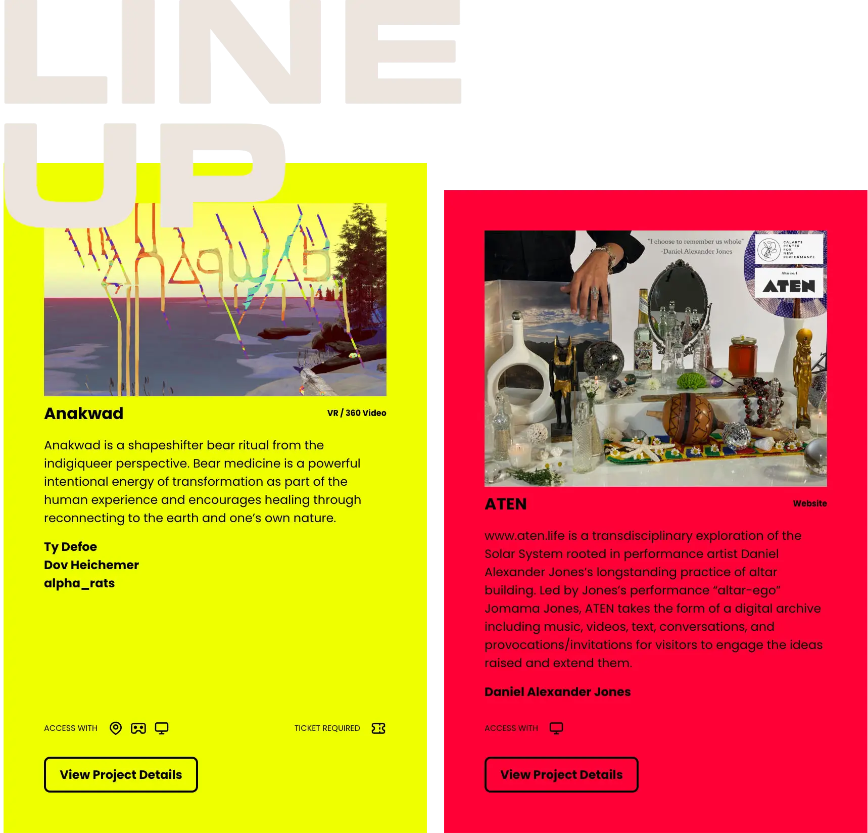 Projects Line up screen
